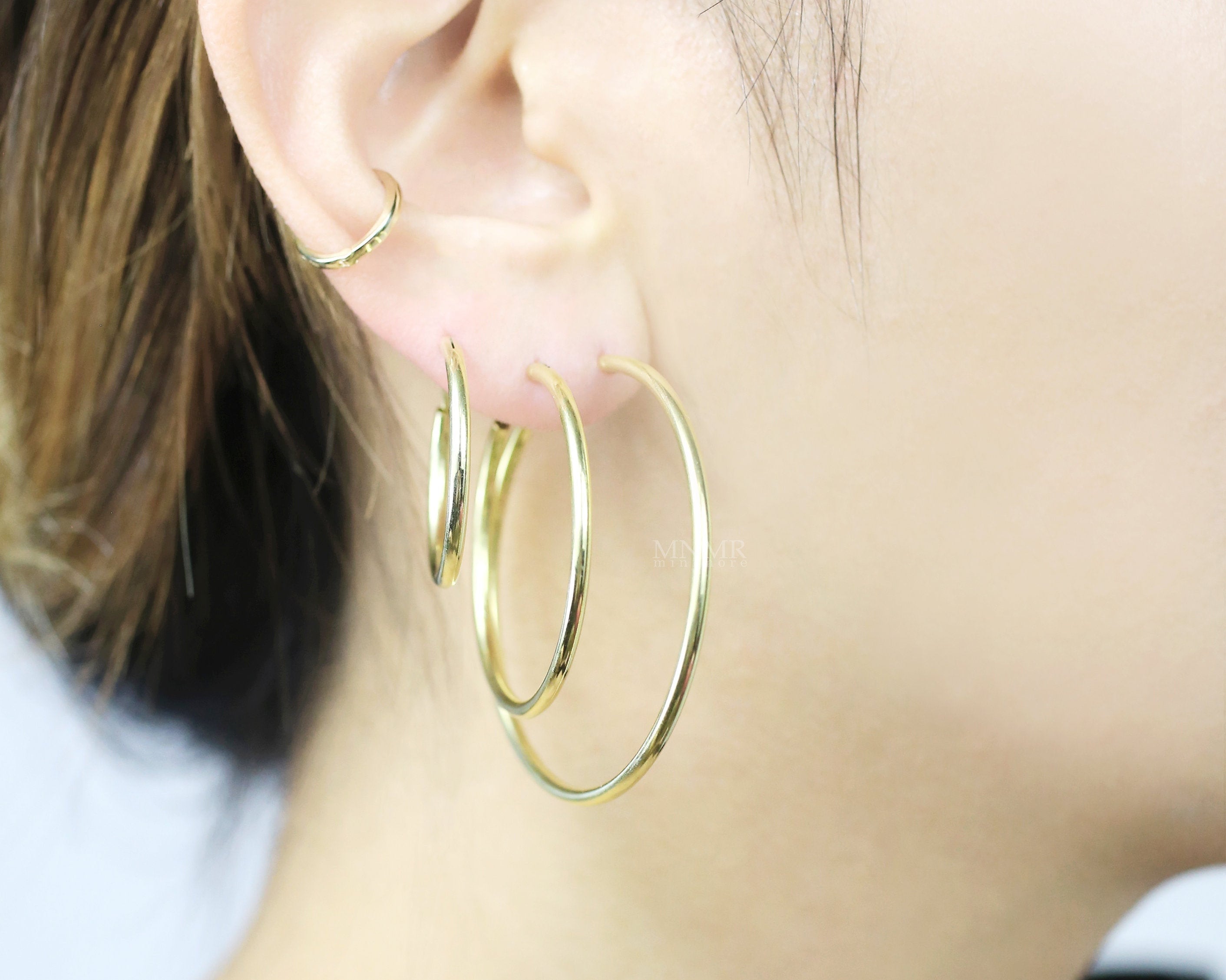 925 Sterling Sliver Hollow Hoop, Shiny Plain Hoop, Gold Hoop