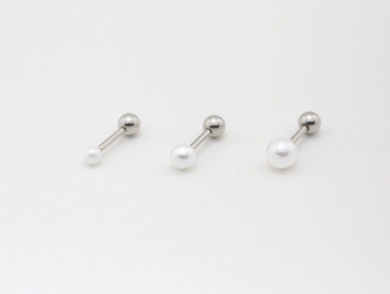 Pearl Flatback Cartilage Earring, 3/4/5mm Pearl Cartilage Stud, Pearl Huggie Earring, Pearl Tragus Stud, Pearl Barbell, Helix, Conch Earring image 9