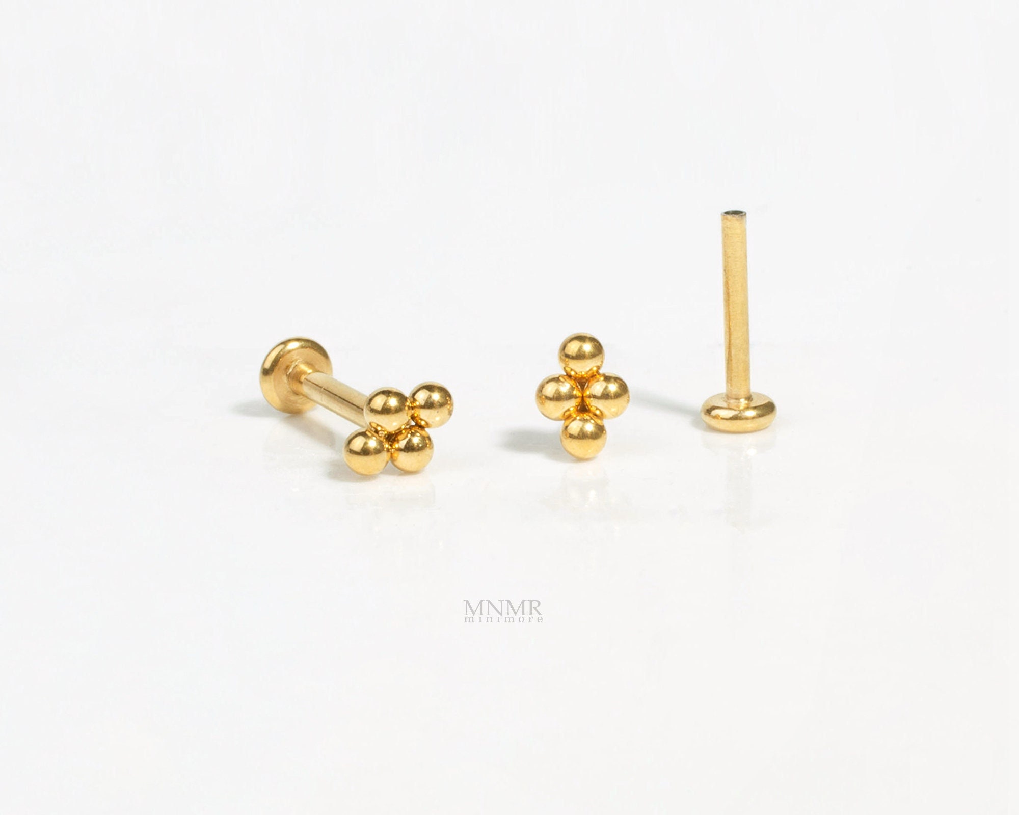 Super Tiny 1.5mm Quad Bead Threadless Labret, Push Pin Stud