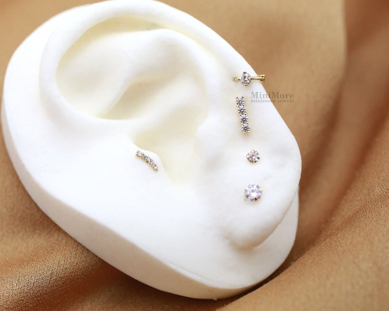 NEW 10K Solid Gold Tiny Horn Piercing Tiny Tragus Earring Etsy