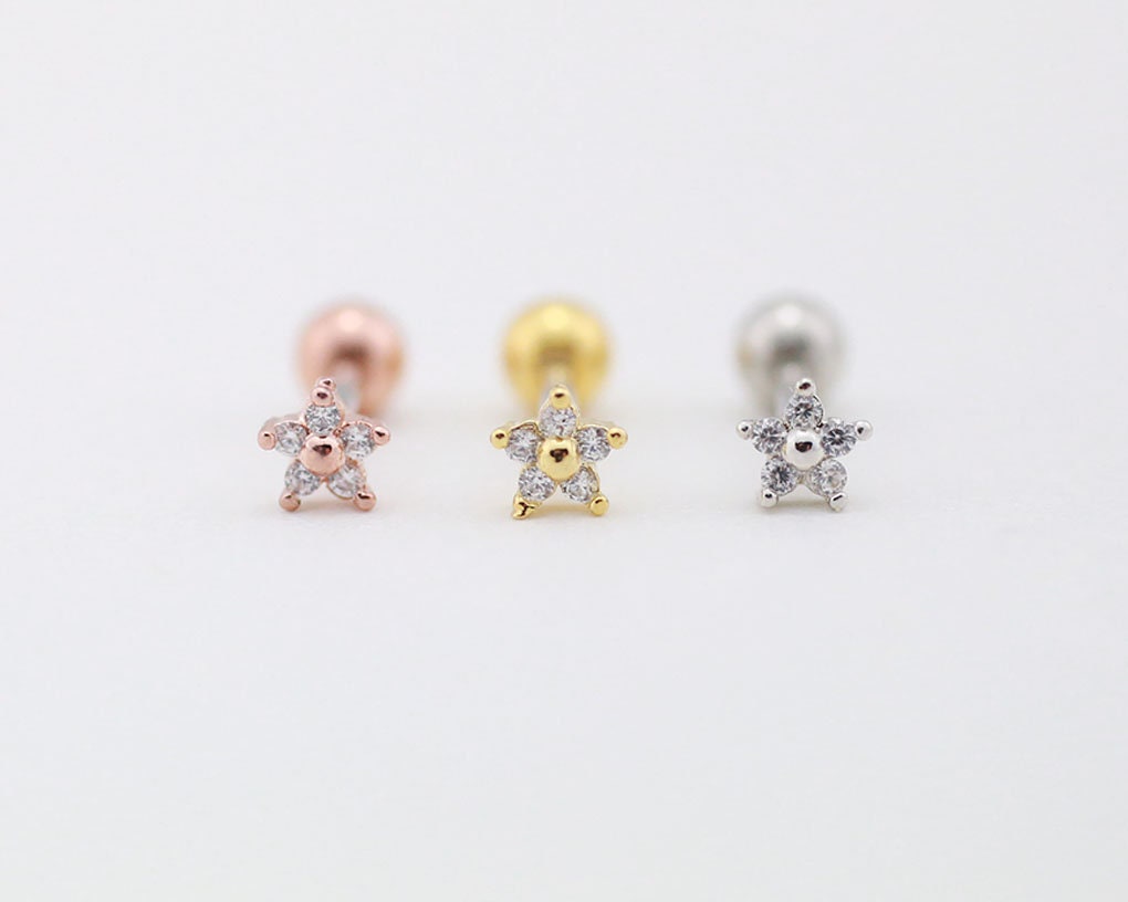 Lot De 3 Paires De Boucles D'oreilles à Tige En Acier Inoxydable - Fleur, Fraise, Arc-en-ciel, Pour Cartilage/tragus