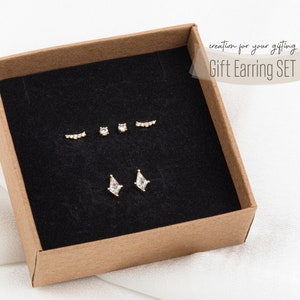 Gifting! Silver Cartilage Earring Set, Diamond Stud, Horn Stud, Geometric Flatback stud, Diamond Conch Earring