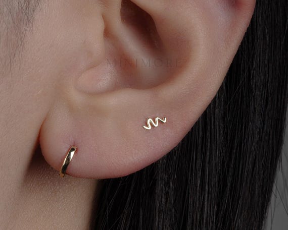 NEW! Dainty Helix Stud, Line Cartilage Earring, 10K Solid Gold