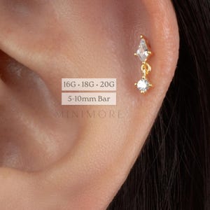 Clou pendante cerf-volant sans filet, boucle d'oreille en argent sterling à dos plat, tige en or vermeil 14 carats