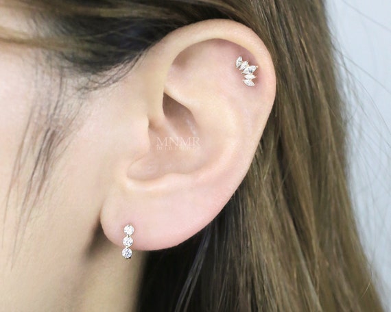 Sparkly Crown Cartilage Piercing 14K Solid Gold Flatback Internally Threaded Earring Dainty Crown Earring 18g Piercing Helix Conch Stud Etsy UK