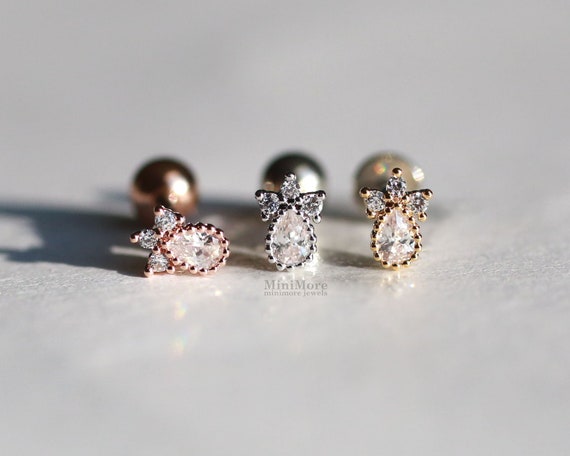 Orecchini In Tanio Con Piercing All'orecchio, Cartilagine, Trago, Filettatura Interna, Cristallo CZ, Labret, Anello, Elica, Gioielli Per Il Corpo 16G - Foto 2