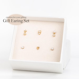 Gifting! Silver Cartilage Earring Set, Pushpin Diamond Stud, Dangled chain Flatback Stud, Pearl Helix Flatback, Sparkle Conch Earring