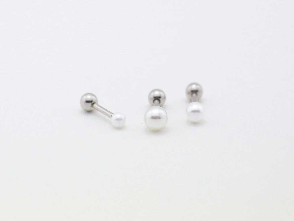 3/4/5mm Pearl cartilage earrings Pearl piercing Pearl | Etsy