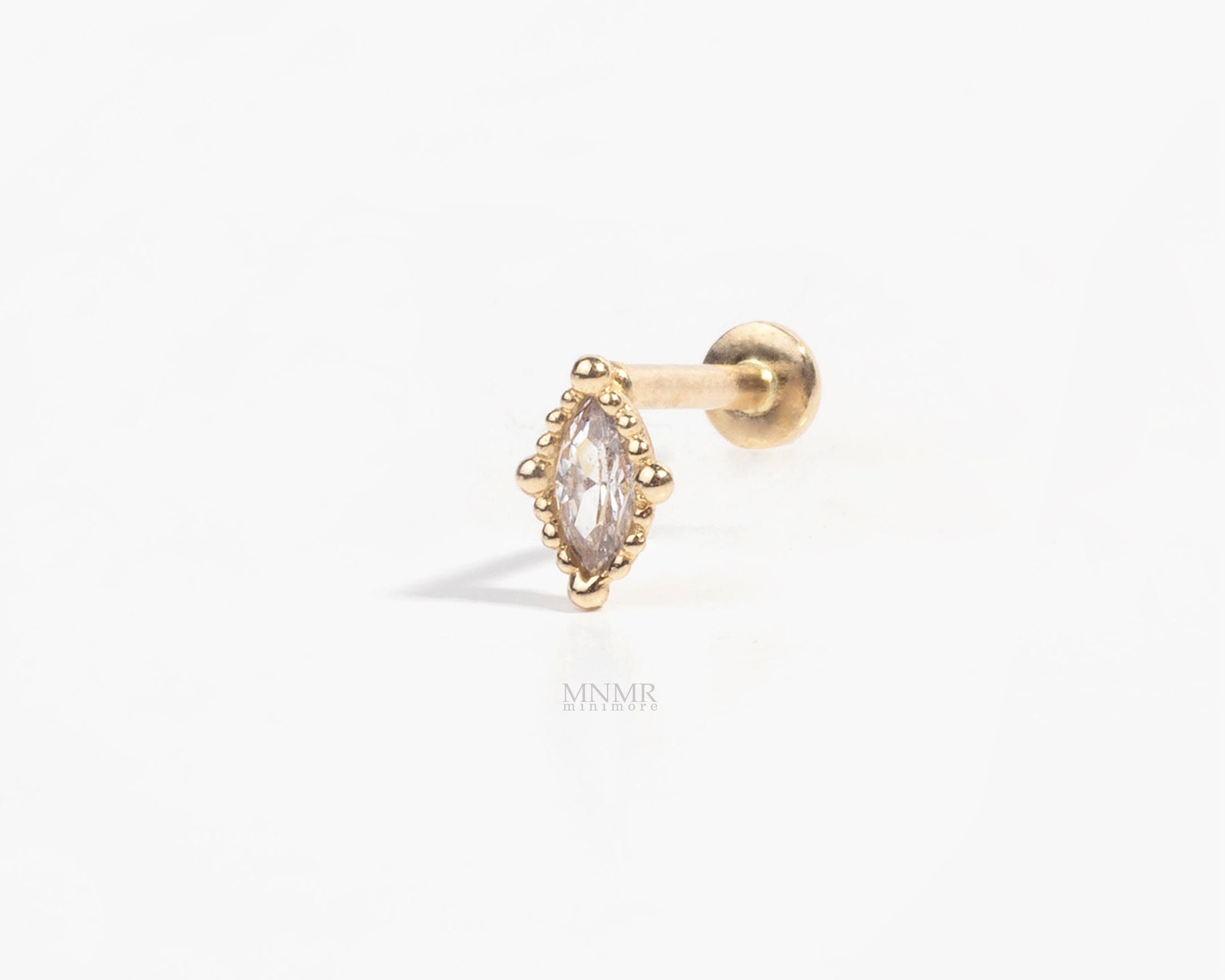 14K Solid Gold Internally Threaded Labret, Trinity Beads Boho-style ...