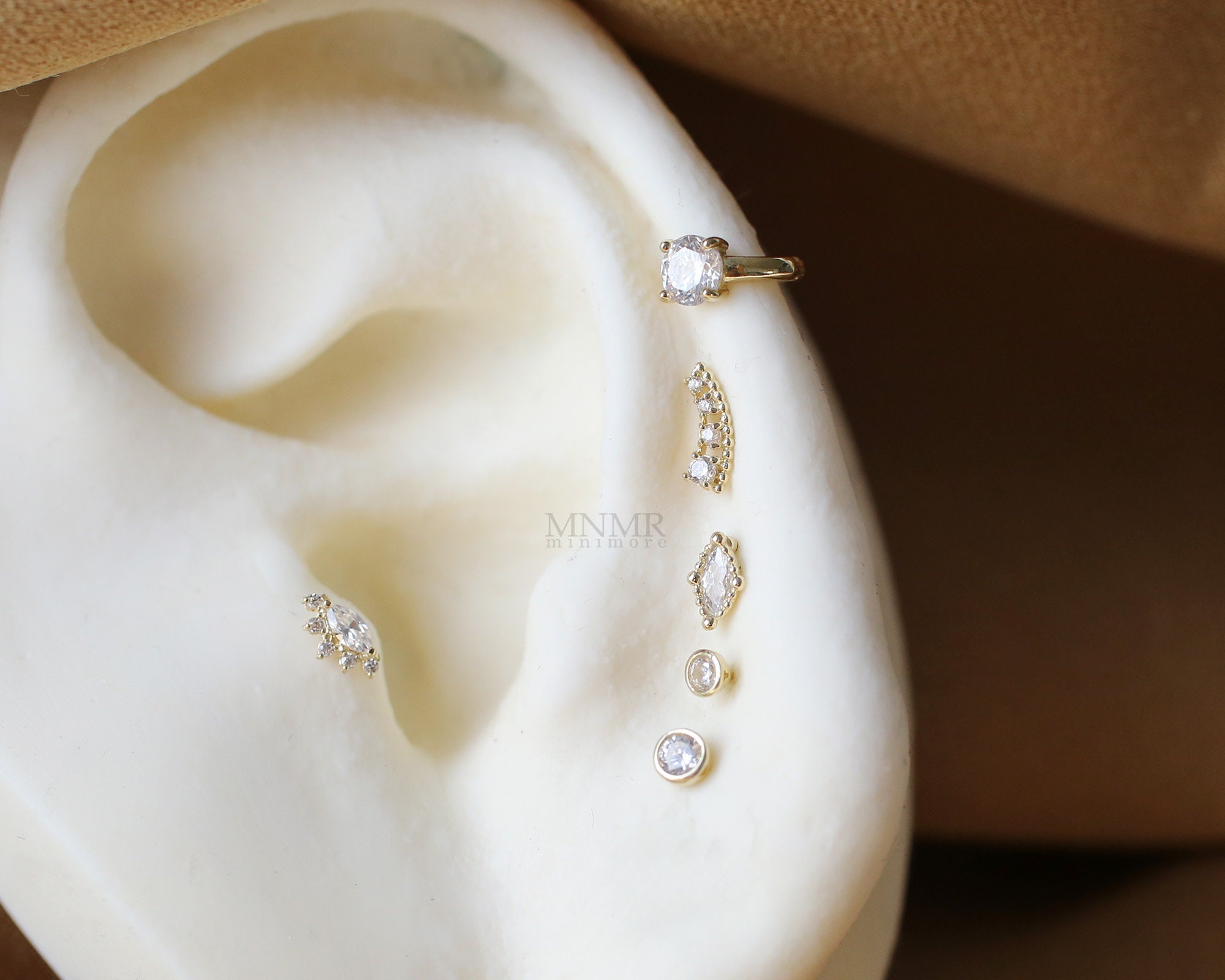 14K Solid Gold Internally Threaded Labret, Trinity Beads Boho-style ...