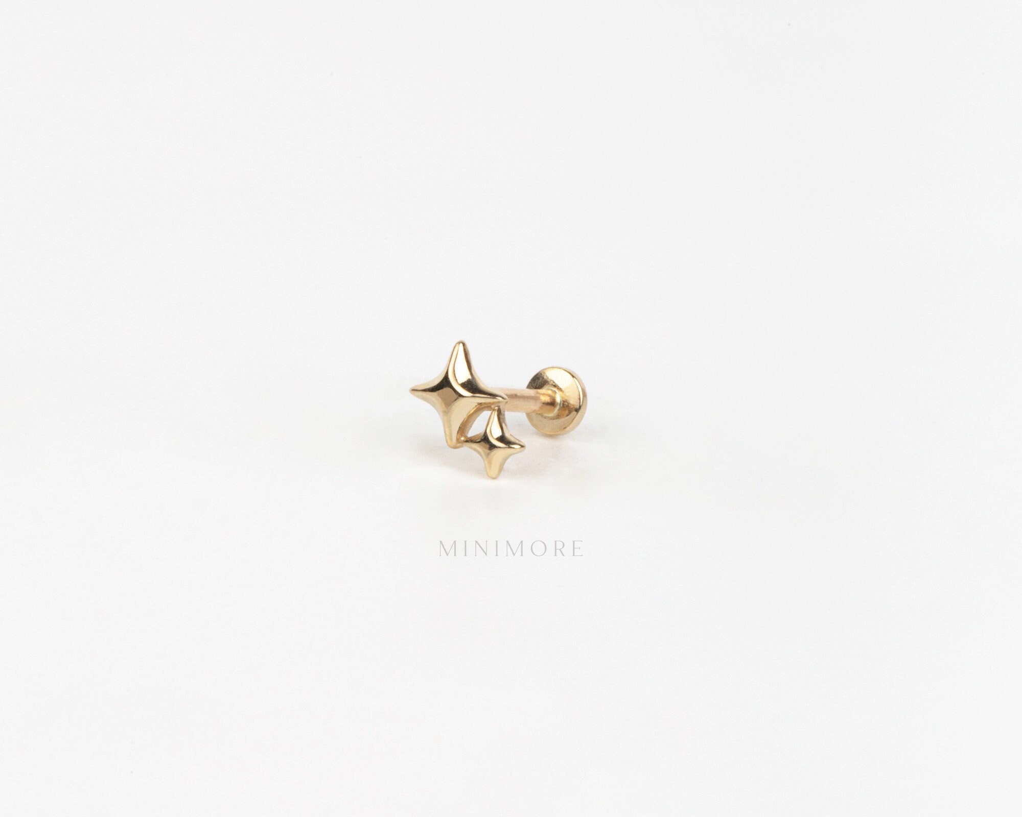 NEW! Tiny Sparkle Star Internally threaded Labret, Ultra TIny Flatback Stud, Double Sparkle Stud, Tragus Flatback, 18g Piercing