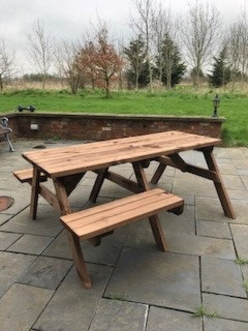 Wheelchair Access Picnic Table 6ft Long In Rustic Brown Stain Etsy