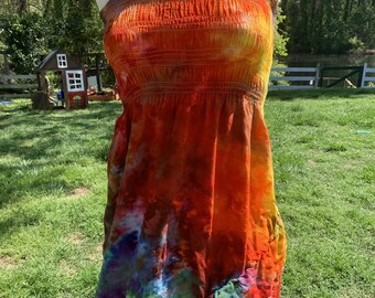 Women's Small Convertible Dress / Skirt Rainbow Ice Dye Spiral Tie Dye - Women's Size Small Tie Dye Skirt and Dress