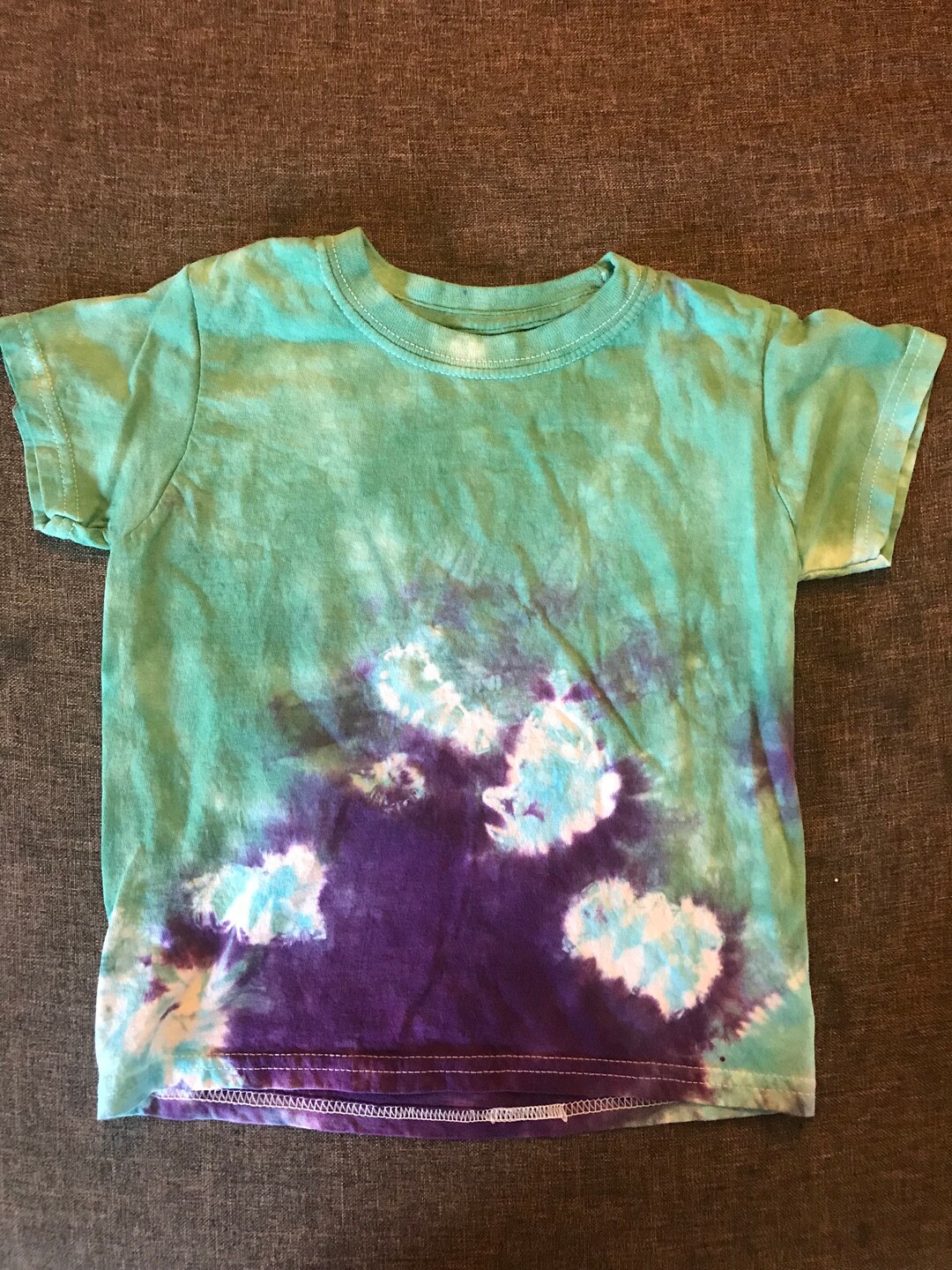 Kids Size XS Tie Dye Shirt Sea Green, Blue and Purple Kids Tie Dye