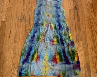 Women's Large Multi-Color Pastels Ice Dye Spiral Tie Dye Dress - Women's Size Large Tie Dye Dress