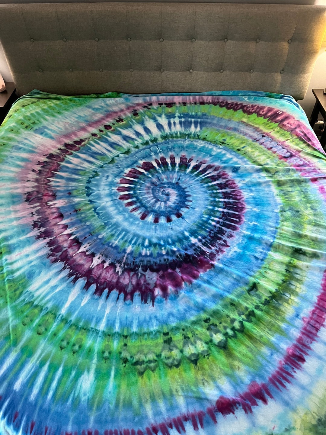 Green, Purple and Blue Spiral Custom Tie Dye Sheet Set Tie Dye Sheets