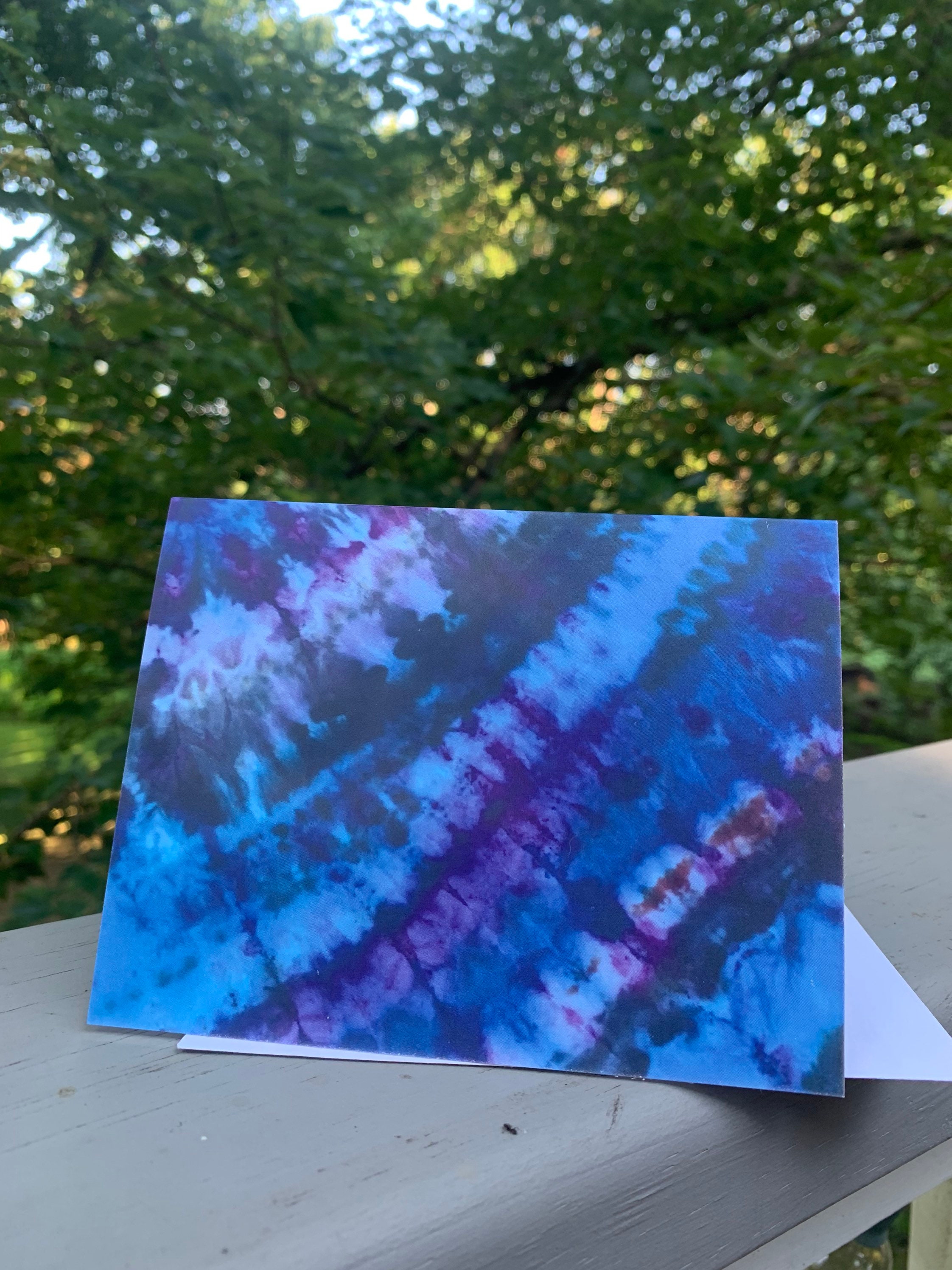Blank Blue and Purple Spiral Tie Dye Greeting Card