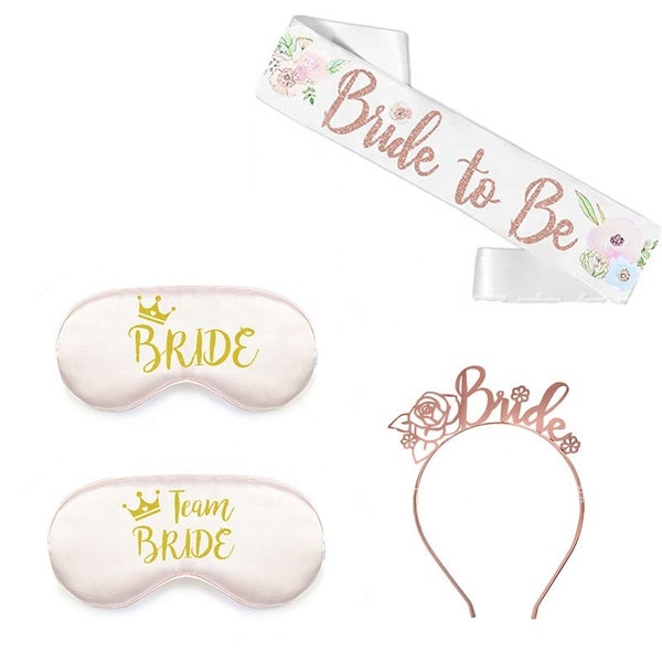 Bachelorette Party Set, Bride Set, Bride Shash, Headband, Eye masks, Rose Gold Bride to Be Sash, Sleep Mask, Team Bride