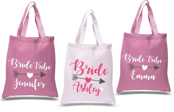 Personalized Wedding Canvas Gift Tote Bags, Bride Tribe