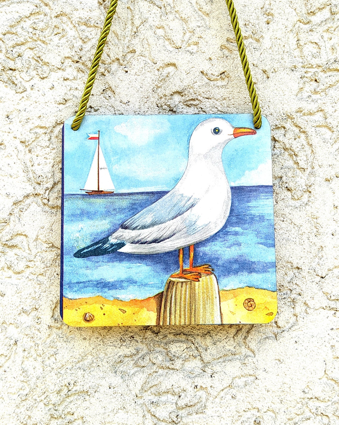 Seagull on the seashore Beach Hanging Decor Decoupaged plaque Etsy
