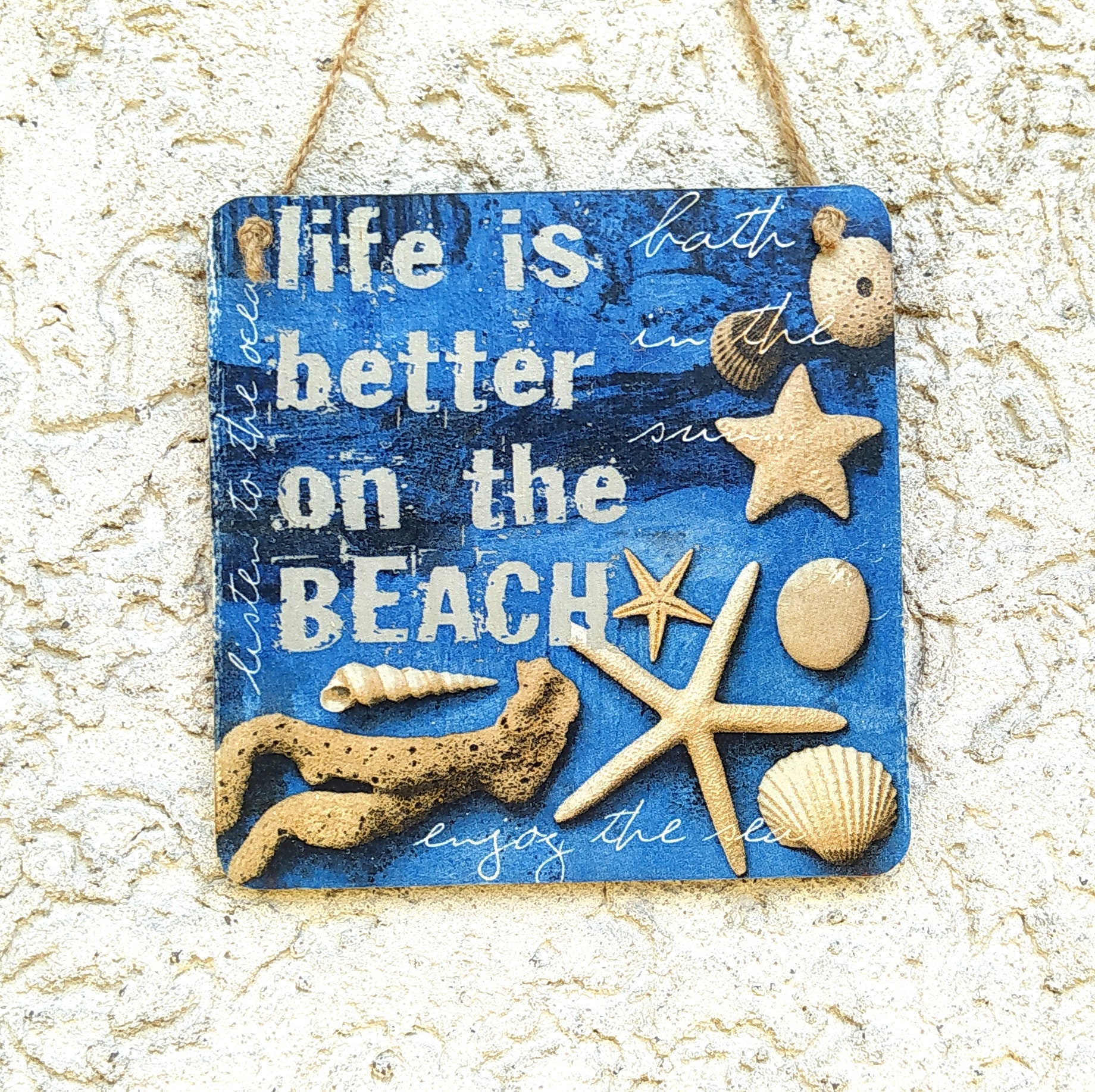 Beach Hanging Plaque Decoupaged plaque Summer sign Beach wall Etsy