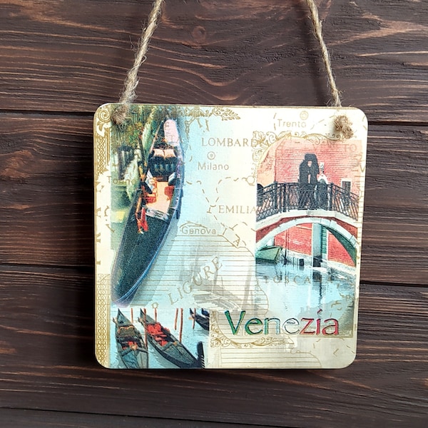Magnete Frigorifero Souvenir Venezia In Legno Inciso - Monumenti Italia - Regalo Ricordo Viaggio 9x10cm