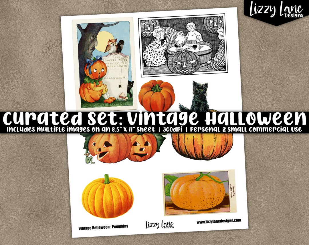 Vintage Halloween Printable Collage Sheet Pumpkins Black - Etsy