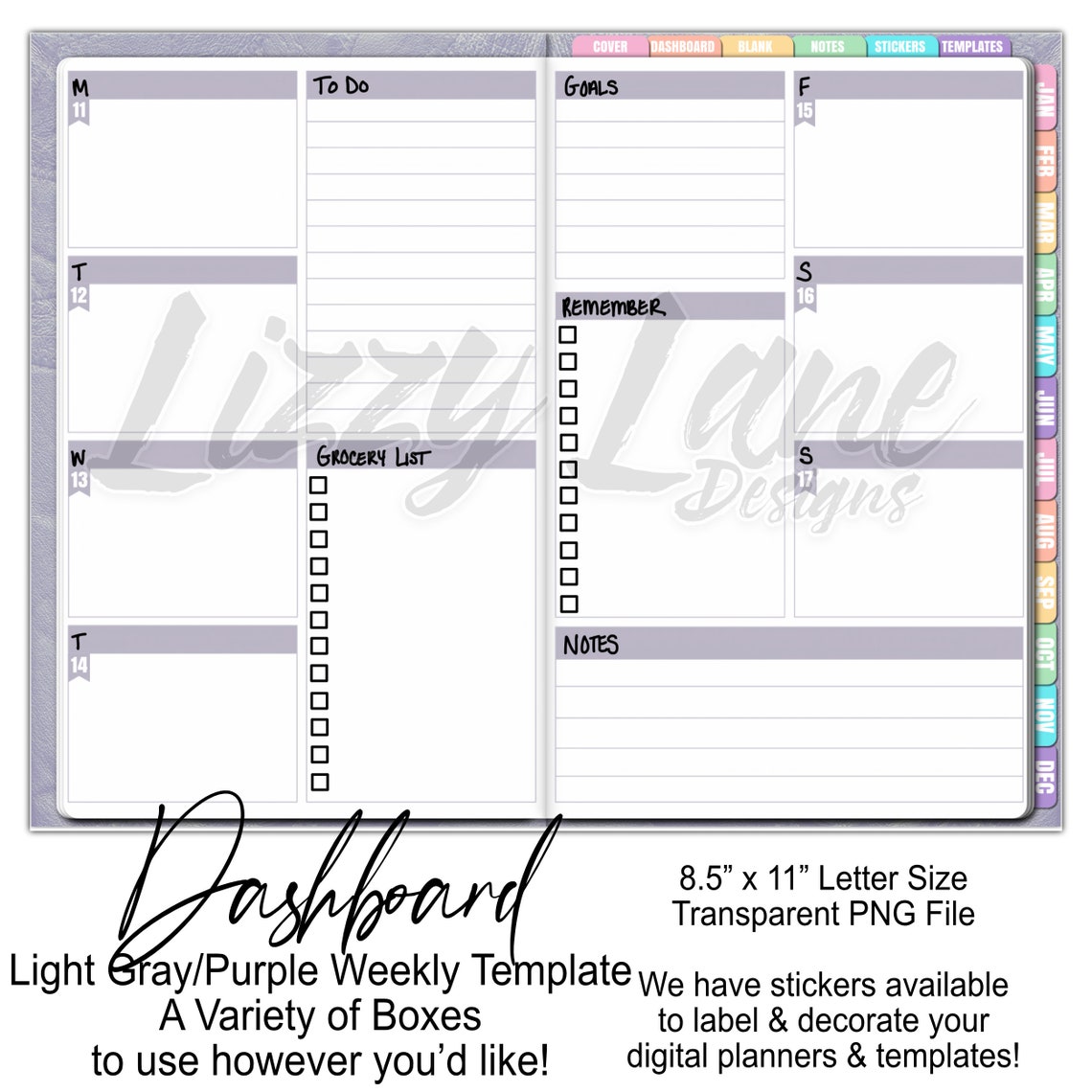 Black Weekly Calendar Template for Digital Planners and | Etsy