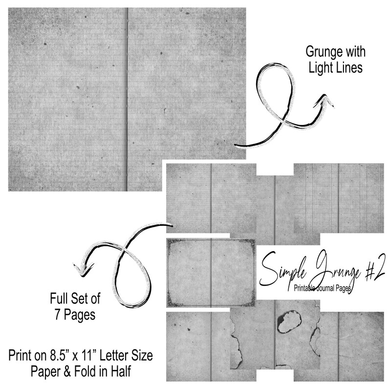 Grayscale Simple Grunge Printable Journal Pages for Junk | Etsy