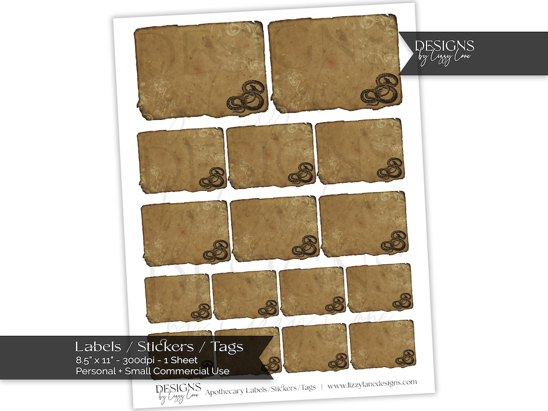 Kraft Apothecary Labels With Snakes: Printable Stickers (digital ...