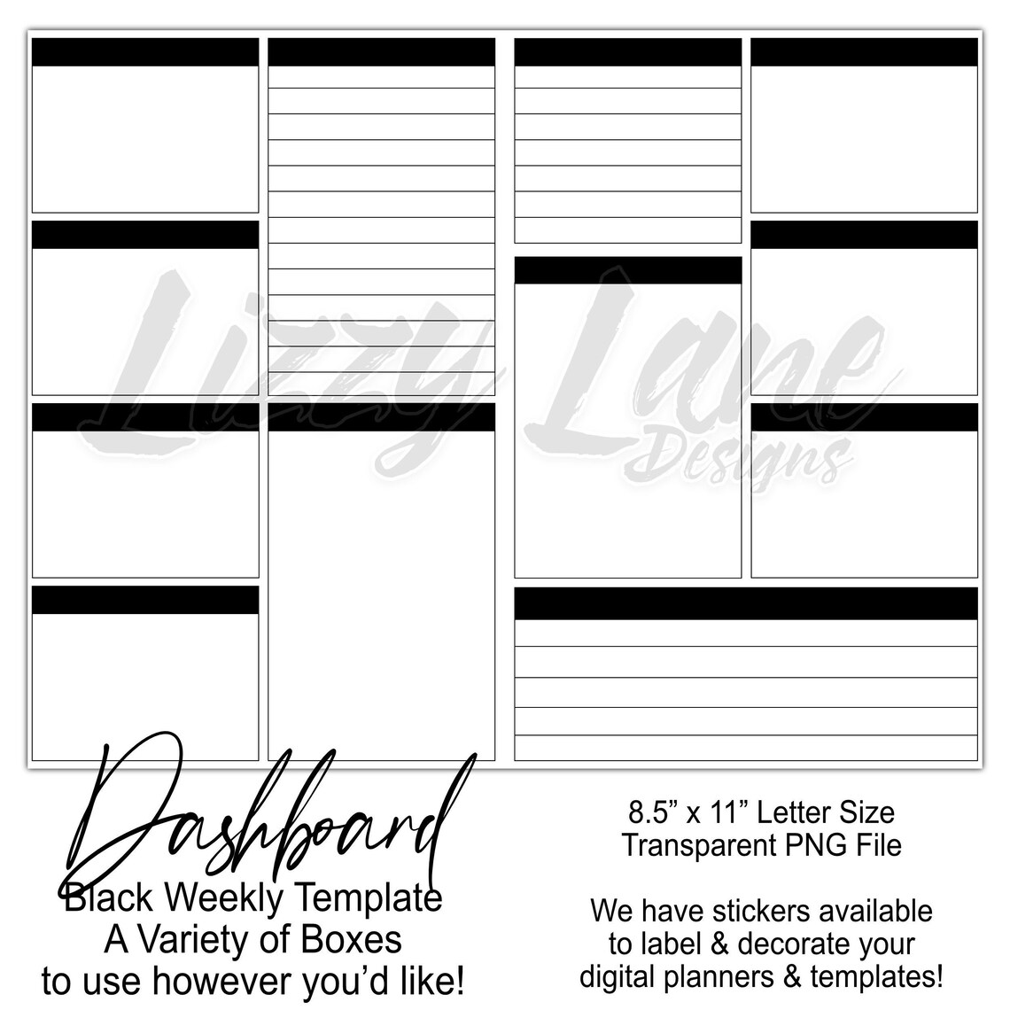 Black Weekly Calendar Template for Digital Planners and | Etsy
