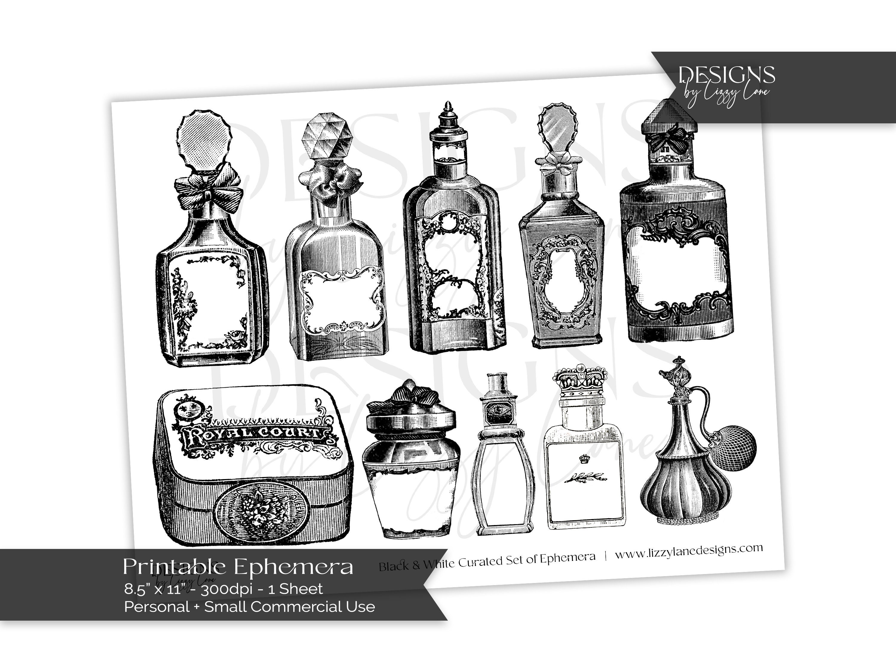Frascos de perfume vintage: Gráficos de belleza en blanco y negro (Descarga  digital) - Etsy México, image size:3000x2250