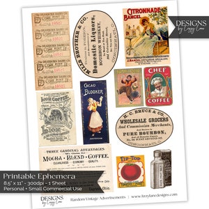 Vintage Lebensmittel und Kaffee Werbung Printable Ephemera | Schokolade, Dairy Ads | Digitaler Download | Junk Journal Zubehör, Papier Basteln
