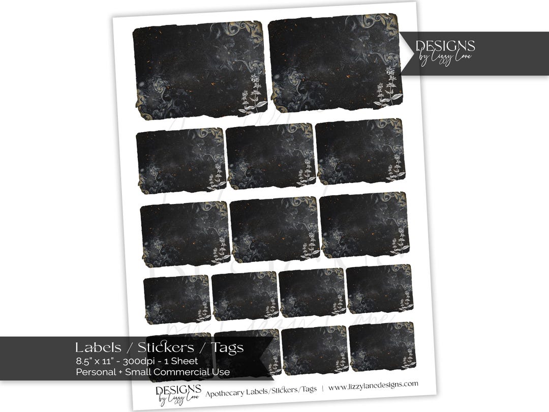 Sage Label Black Apothecary Labels With Sage: Printable Stickers (digital Download ...