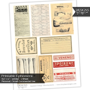 Vintage Medizinische Werbung Ephemera | Doktor, Knochen, Gift, Kräuter | Digitaler Download | Junk Journal Zubehör, Papier Basteln