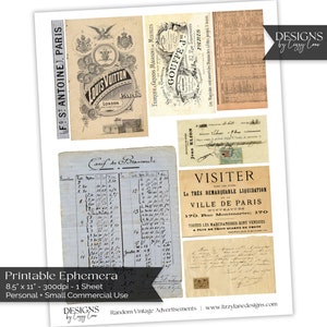 Vintage französische Werbung Druckbare Ephemera | Paris, Frankreich, Ads, Ledger | Digitaler Download | Junk Journal Zubehör, Papier Basteln