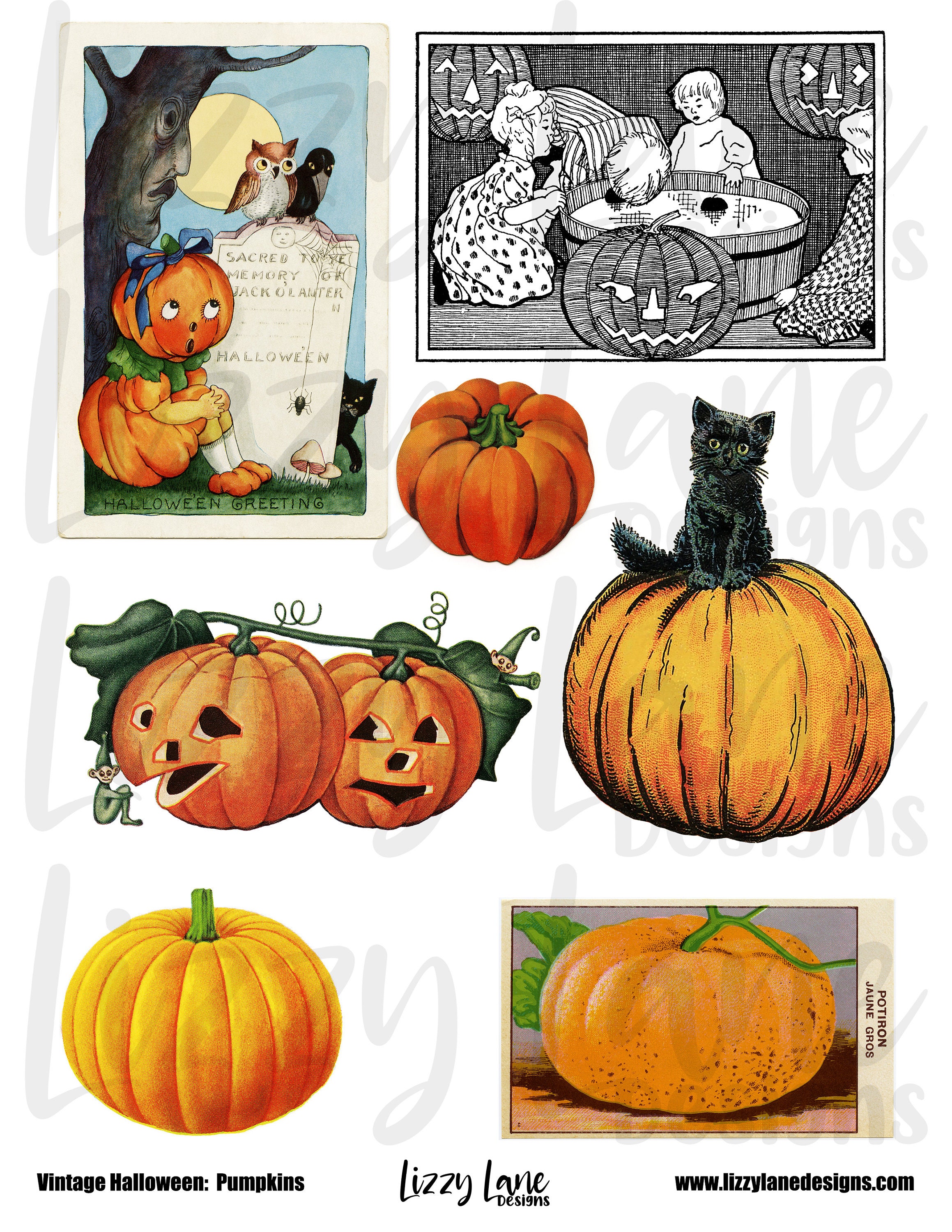 Vintage Halloween Printable Collage Sheet Pumpkins Black - Etsy