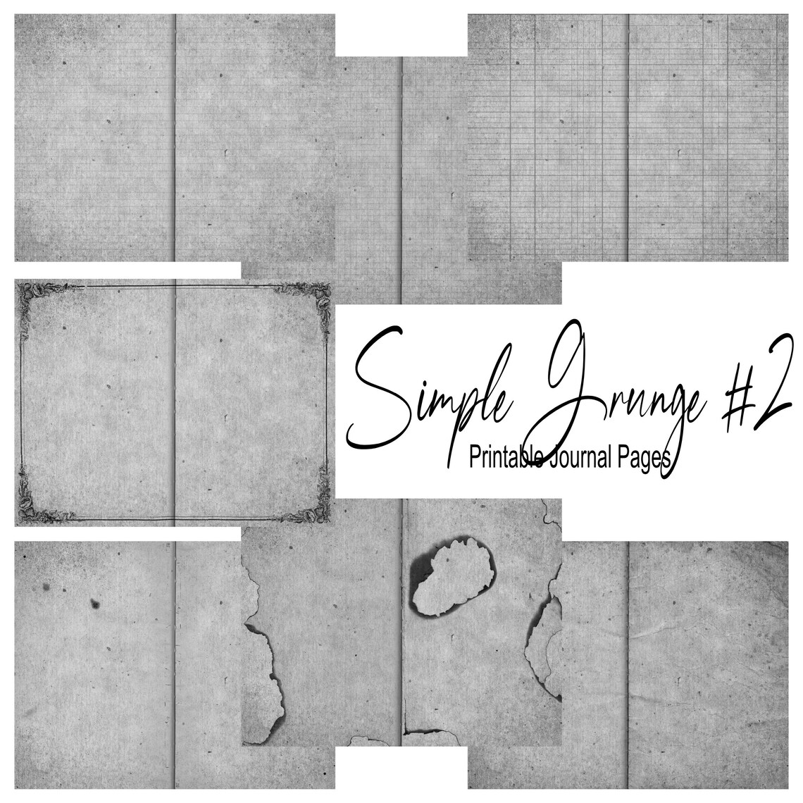 Grayscale Simple Grunge Printable Journal Pages for Junk | Etsy