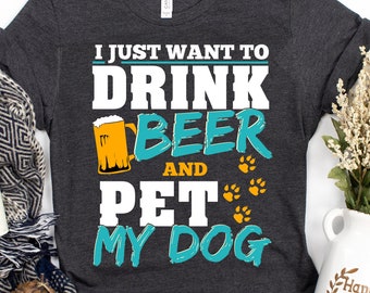 Maglietta "Bevi birra e accarezza il mio cane" - Divertente regalo per gli amanti dei cani