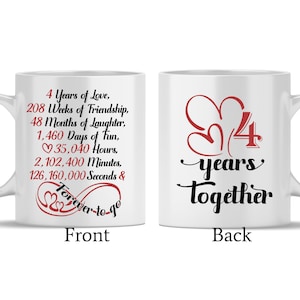 Anniversary Gift 4 Years Together Couple Mug, 4th Wedding Anniversary Mug For For Husband & Wife, 4 yrs Couple Married 4 Years Forever to go