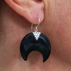 Earrings - hanging earrings - earrings - 925 silver - crescent moon 2.5 cm - black