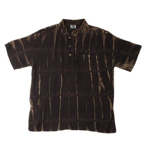 Men&#39;s shirt - dress shirt - stand-up collar - mandarin collar - short sleeve - brown - cracked look