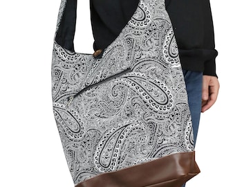 Printed shoulder bag - ethnic style - shopper - black