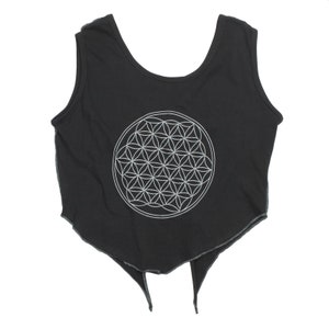 Top with cut-outs - crop top - shirt - sleeveless - flower of life - black
