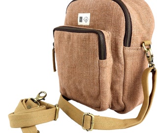 Kleiner Rucksack beige Tasche gewaschene Jute Wanderrucksack