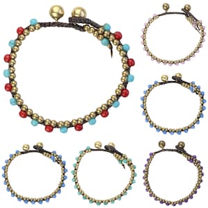 Armband - Armschmuck - Tribal Makramee - Messing Glöckchen - Einzelperlen