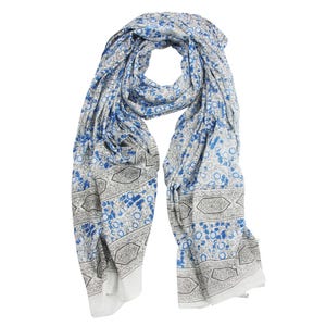 Baumwolltuch Pareo Sarong Indisches Muster 01 weiß-blau