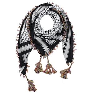 Desert premium scarf - black - white - fringes & toggles multicolor - Kufiya PLO scarf