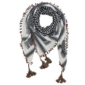 Pali scarf Desert premium - white - black - fringes & toadstools multicolor - Kufiya scarf Pali scarf