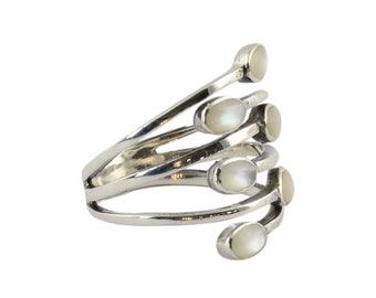 Ring - finger ring - 925 silver - mother of pearl zipper - adjustable sizes - white